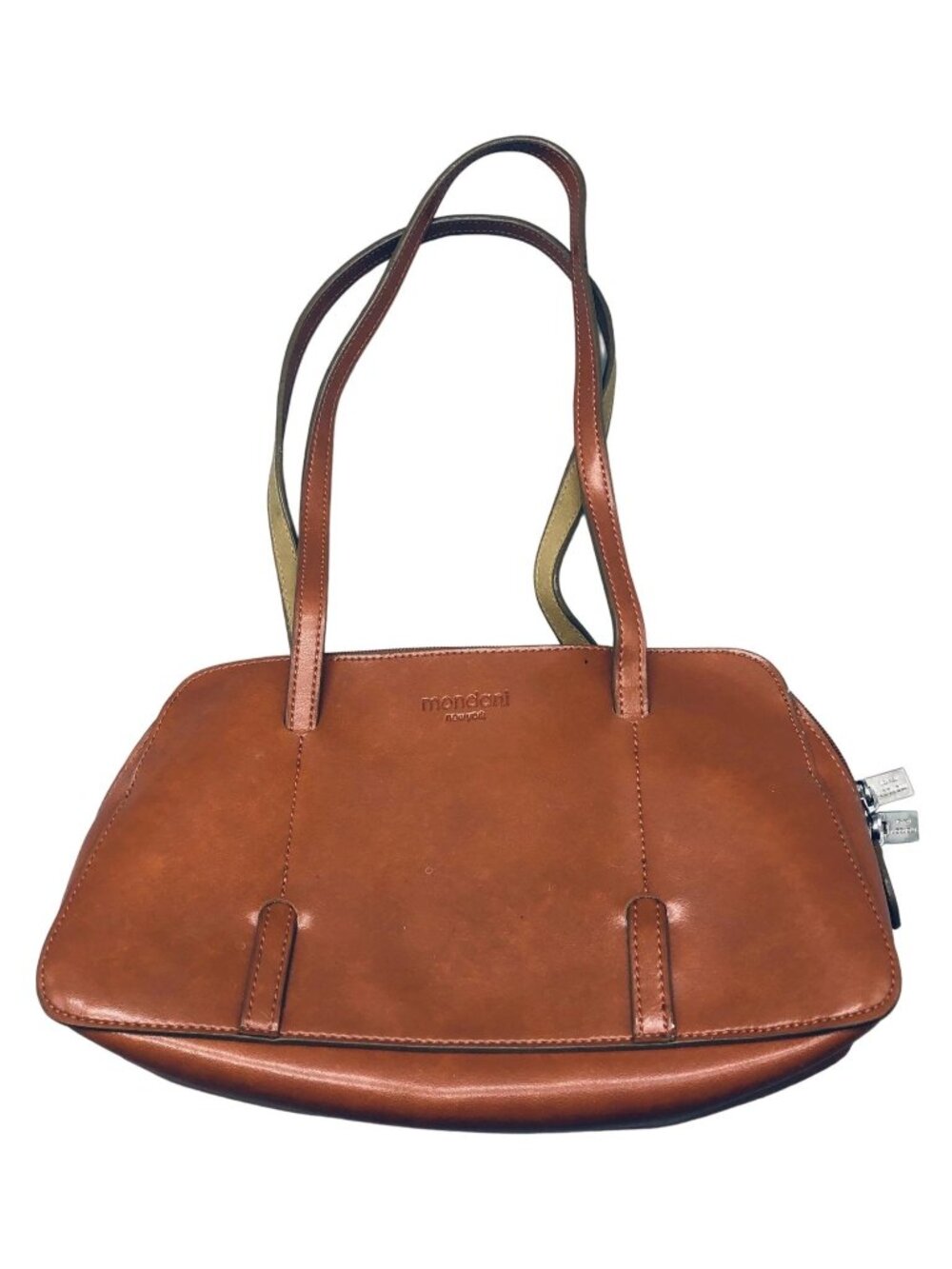 Mondani New York brown hand bag zipper 2 handles 3 pockets 11x6.5x3.5" READ